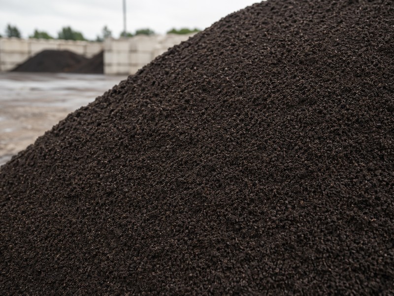 Screened topsoil stockpile for landscaping use